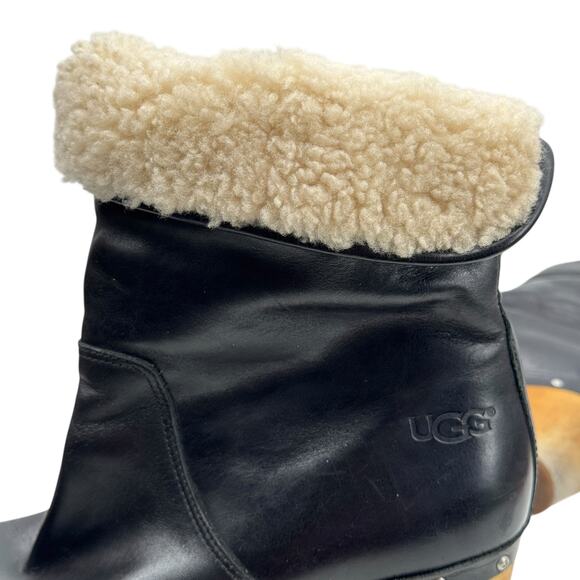UGG Lynnea Shearling Lined Boot SZ 7 Women's Wood Clog Cuff Leather Pull On - Picture 9 of 16